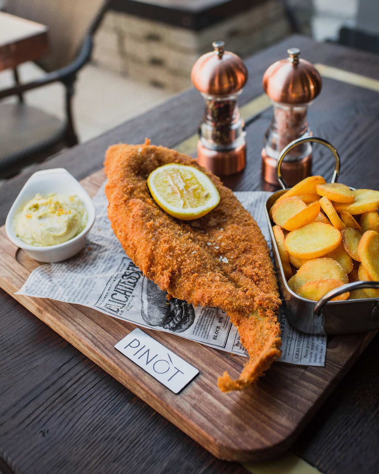 Golden fish, crisp potatoes and herb mayonnaise.